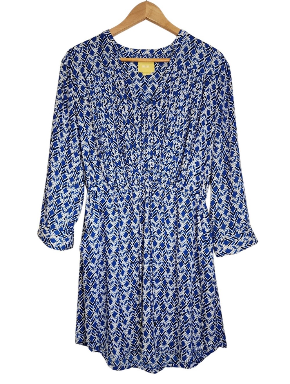 Maeve by Anthropologie Galen Dress size  Medium Tie Front V Neck Lined Blue